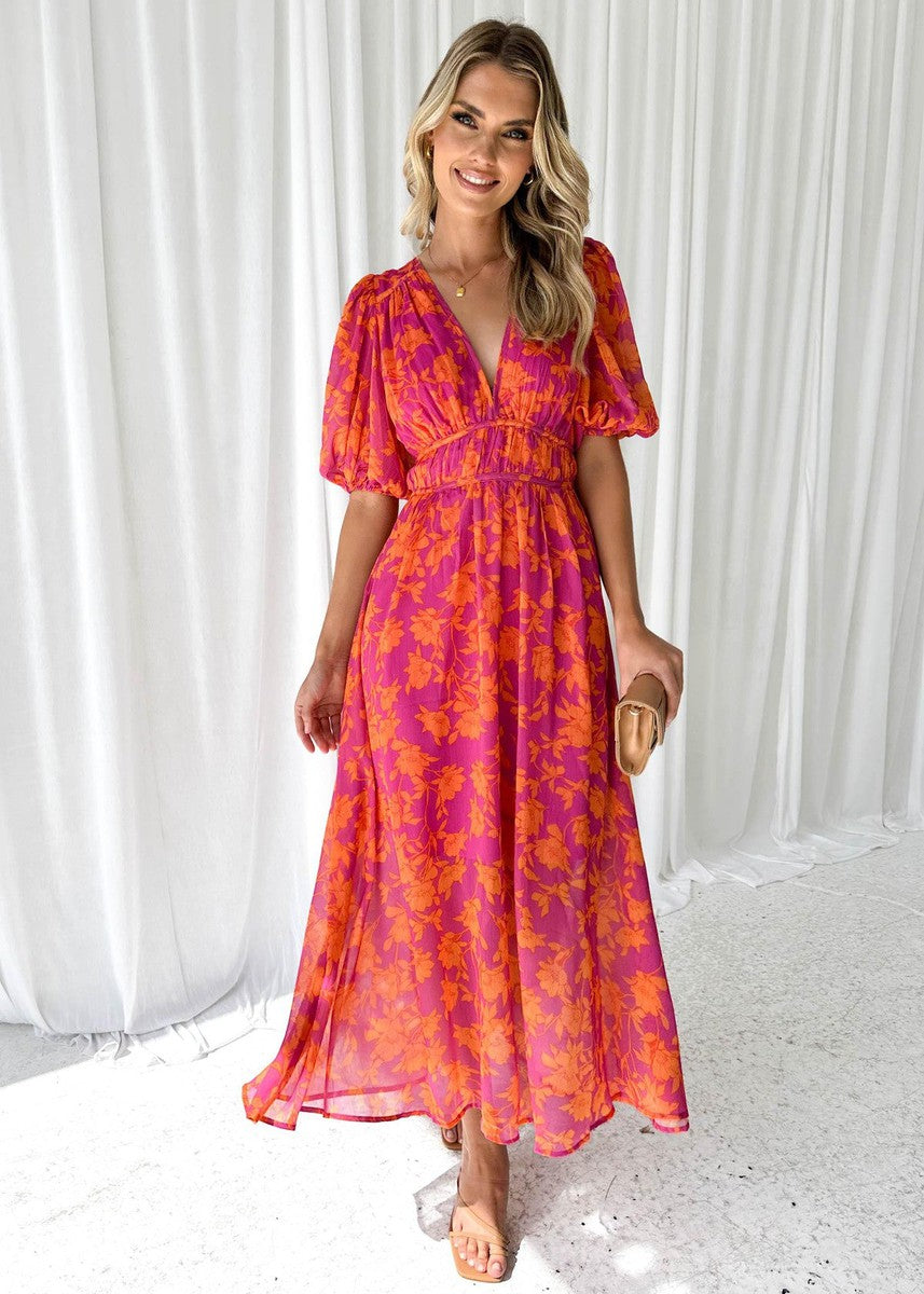 Women's Wedding Guest Midi Dress - Floral Long Sleeve Wedding Guest Dress from Clara & James Palm Beach