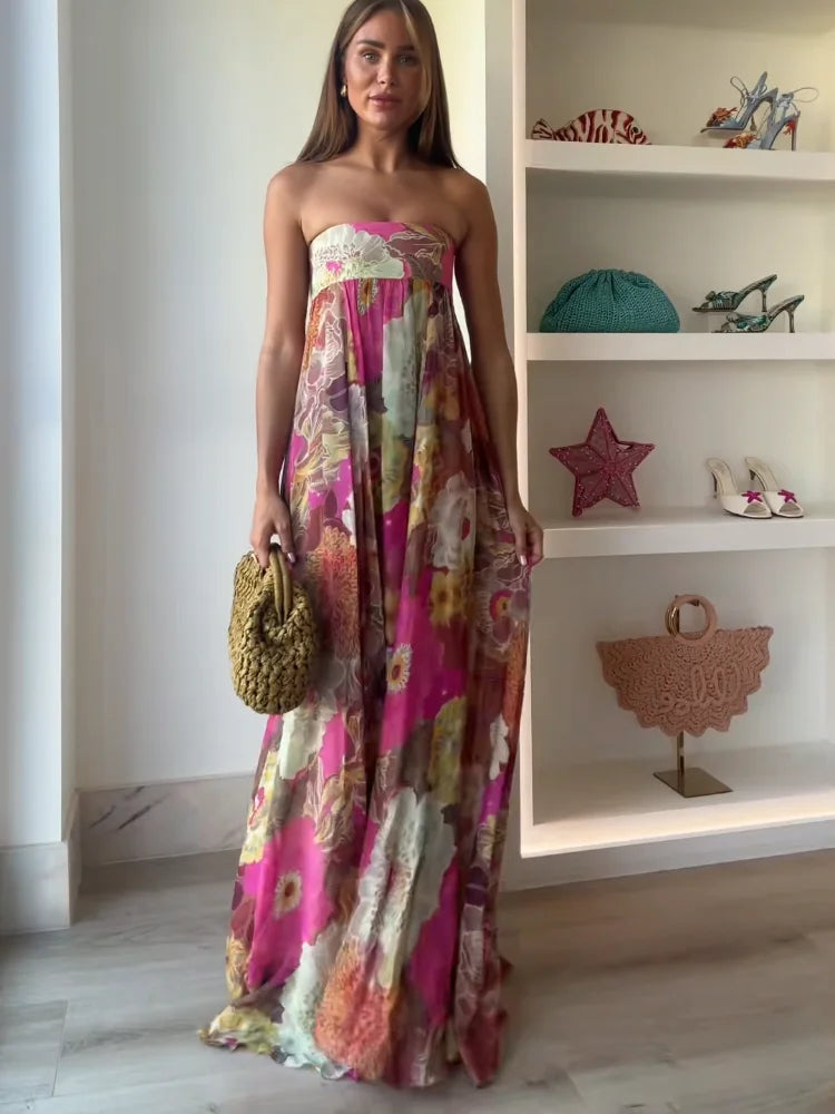 Women's Wedding Guest Maxi Dress - Strapless Floral Wedding Guest Dress from Clara & James Palm Beach
