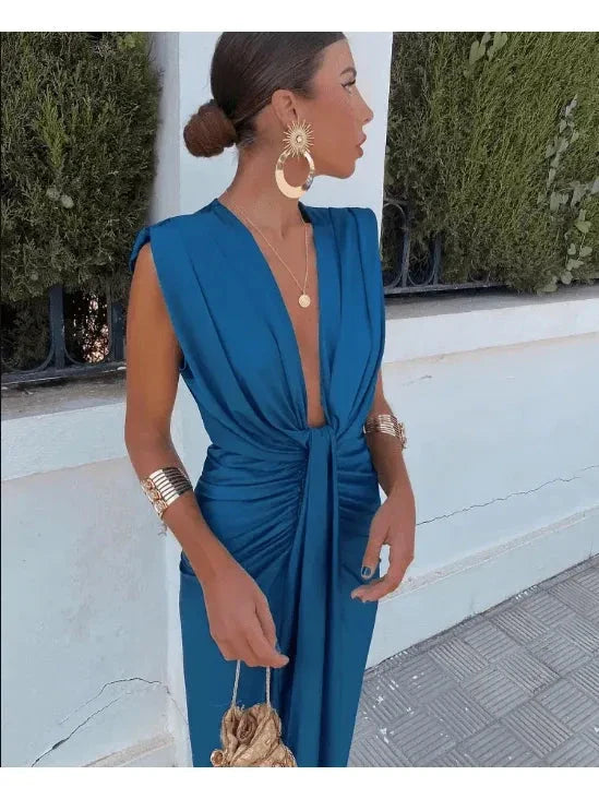 Women's Elegant Pleated Dress Wedding Guest Dress from Clara & James Palm Beach